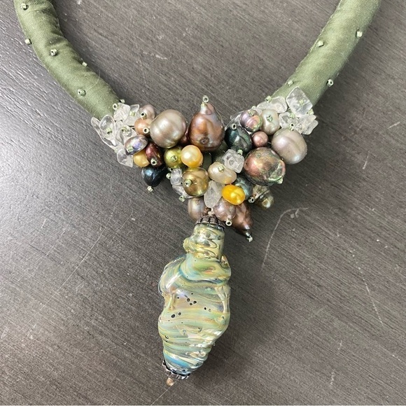One of a Kind Silk, Pearl & Bead Statement Necklace - Picture 8 of 14